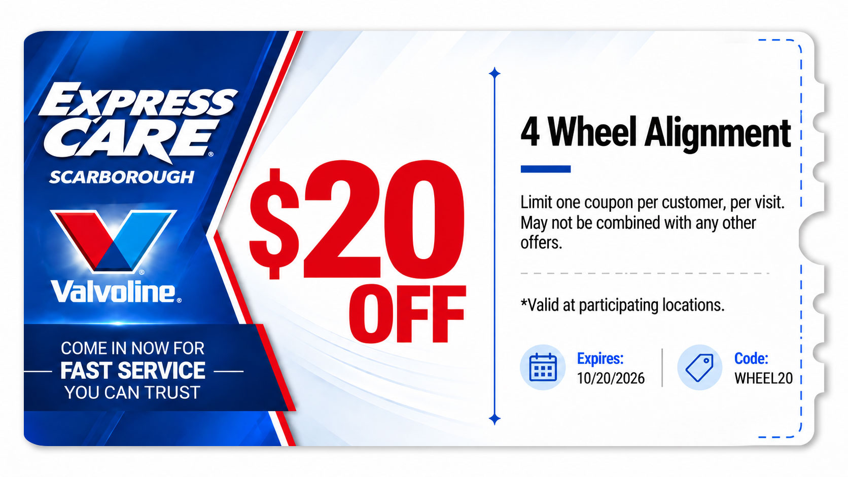 $20 off a 4 wheel alignment